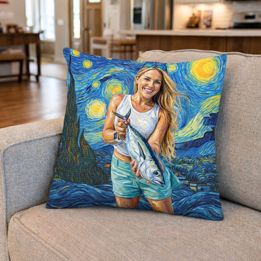 Custom Fishing Photo Starry Night Art - Personalized Pillow