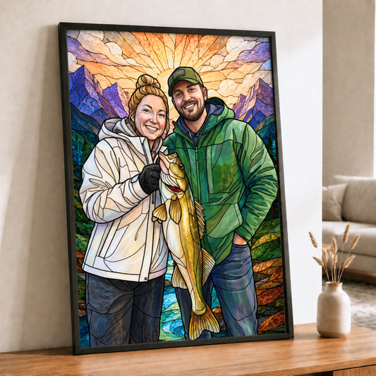 Custom Fishing Photo Stained Glass Art - Personalized Poster