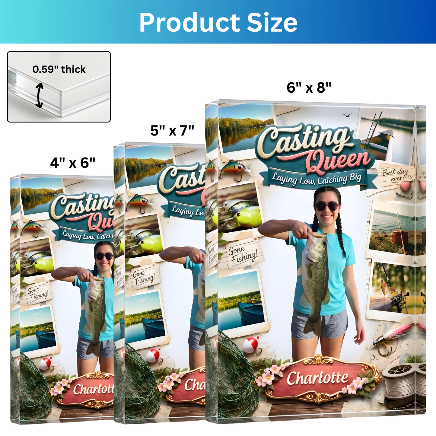 Custom Fishing Photo Acrylic Plaque - Personalized Gift For Female Anglers