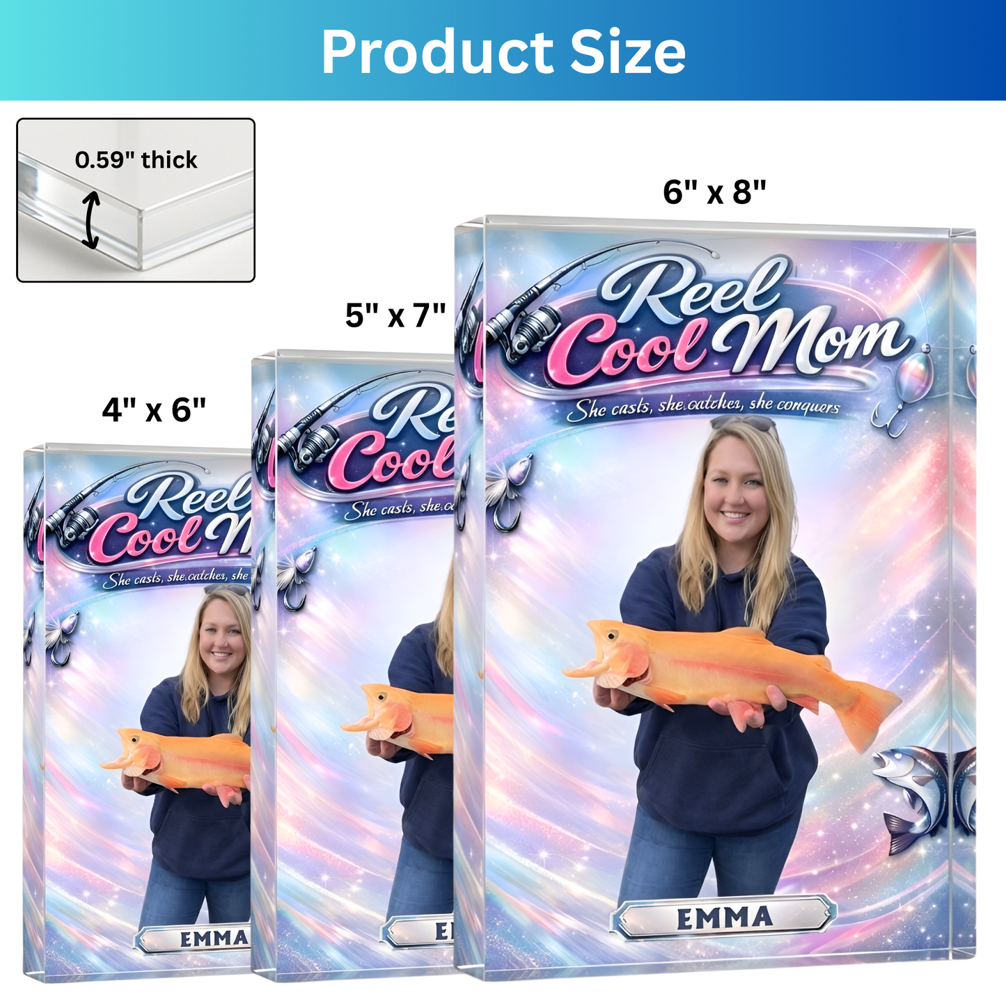 Custom Fishing Photo & Custom Name Acrylic Plaque - Personalized Gift For Female Anglers