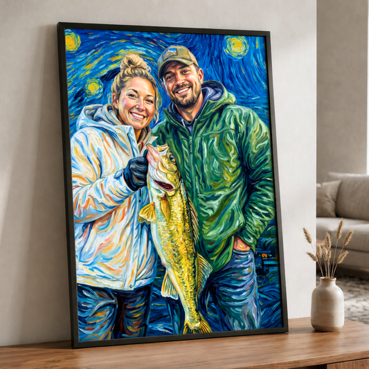 Custom Fishing Photo Starry Night Art - Personalized Poster