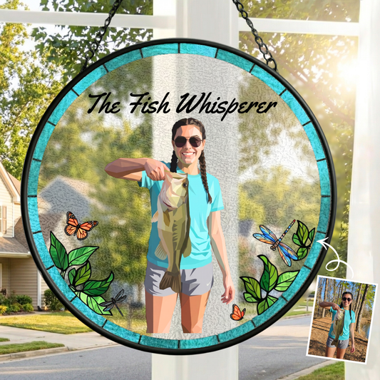 Custom Fishing Photo Potrait - Personalized Stained Glass Window Hanging Suncatcher