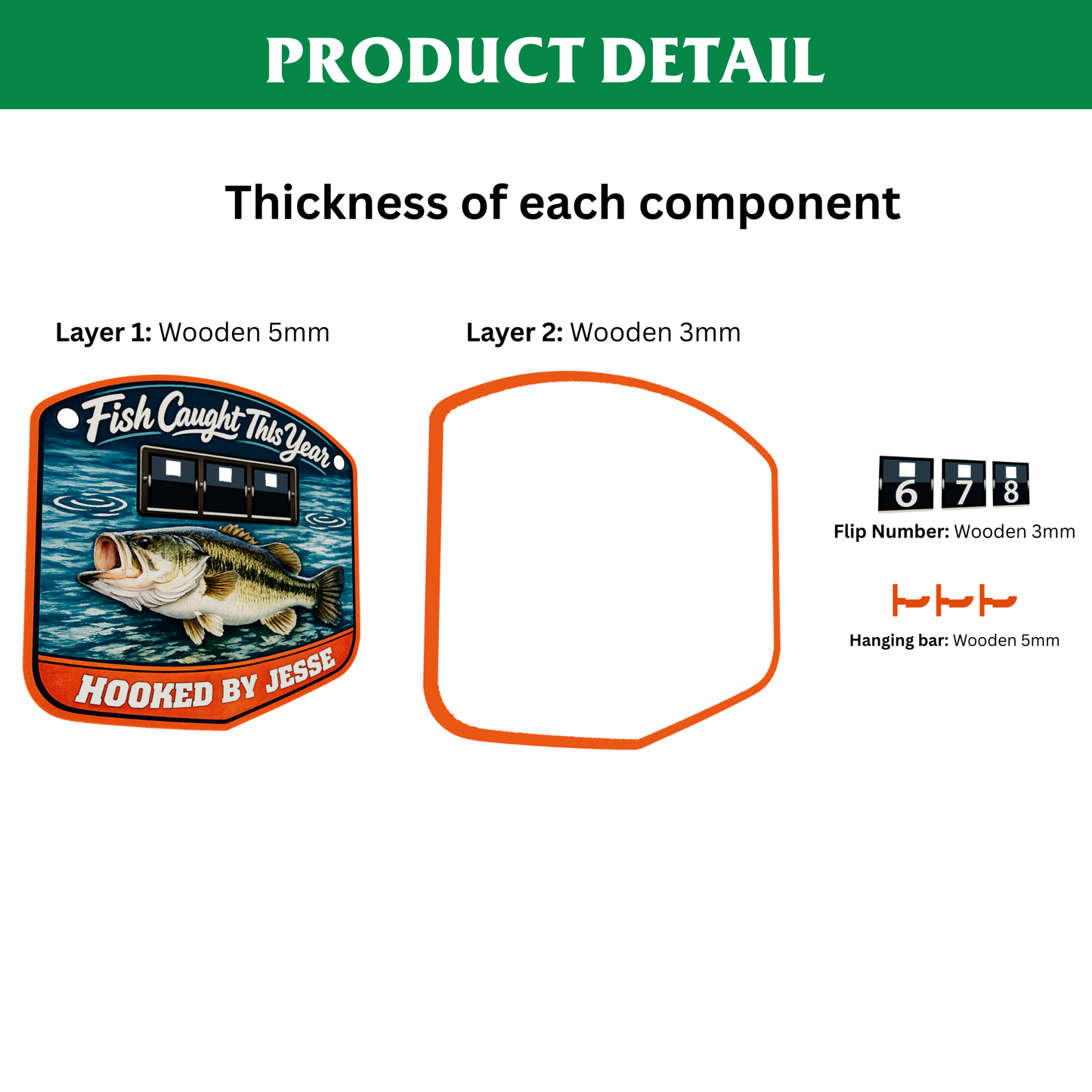 Personalized Fish Tracker – Model 1 (Wall Hanging & Tabletop Display)