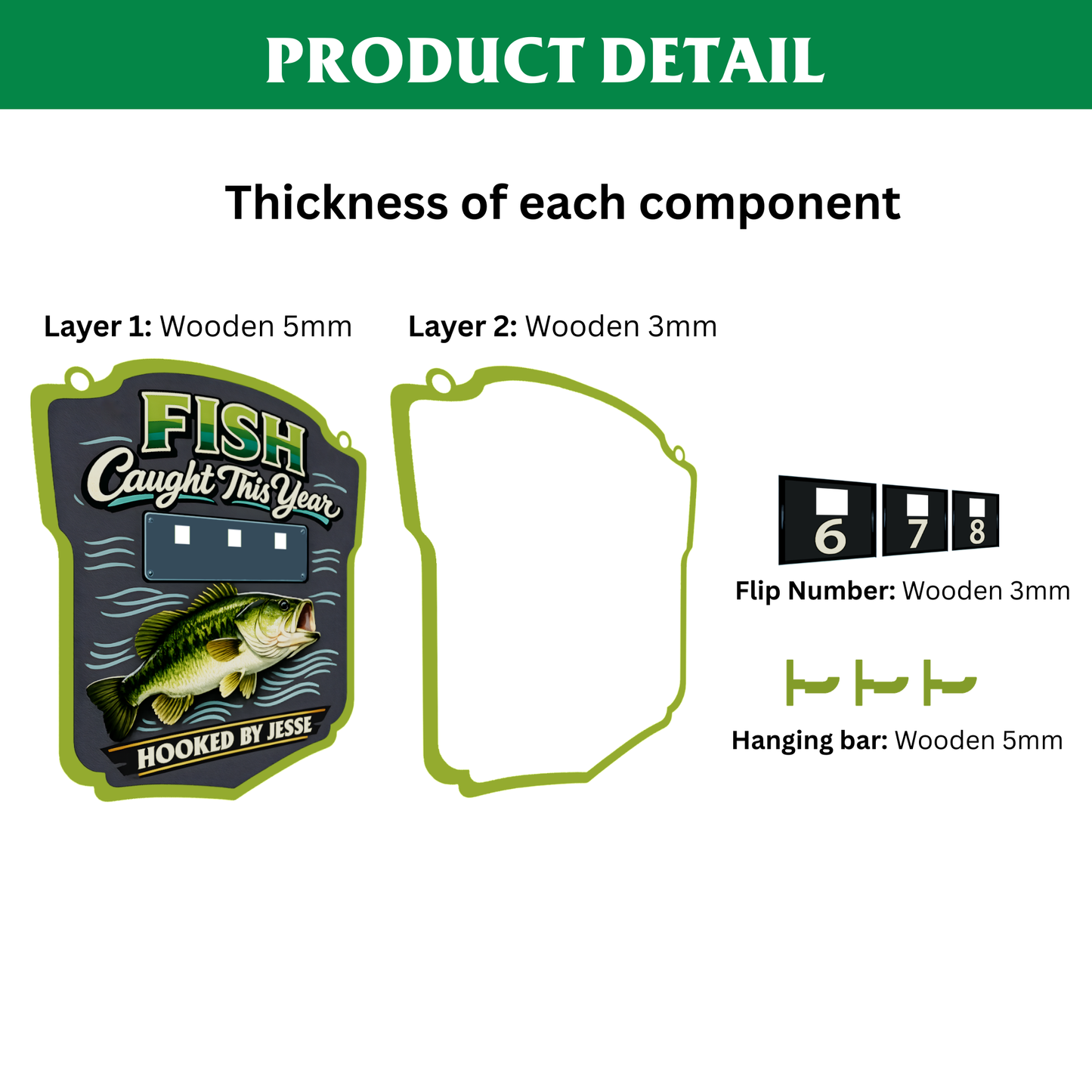 Personalized Fish Tracker – Model 7 (Wall Hanging & Tabletop Display)