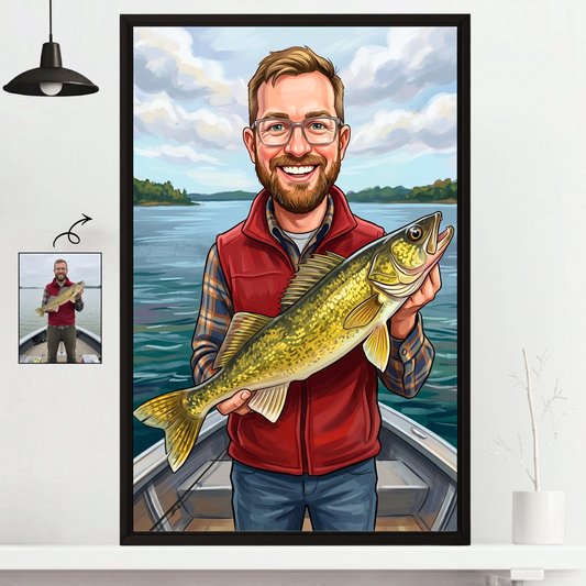 Caricature Art Personalized Fishing Poster