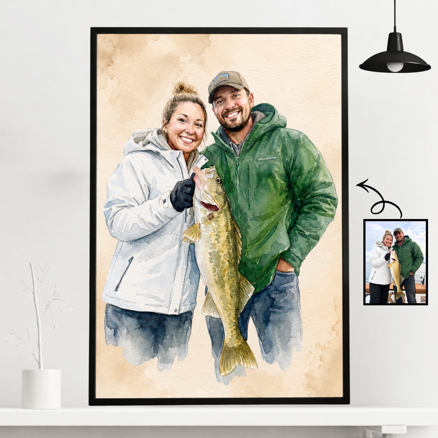 Custom Fishing Photo Watercolor Art - Personalized Poster