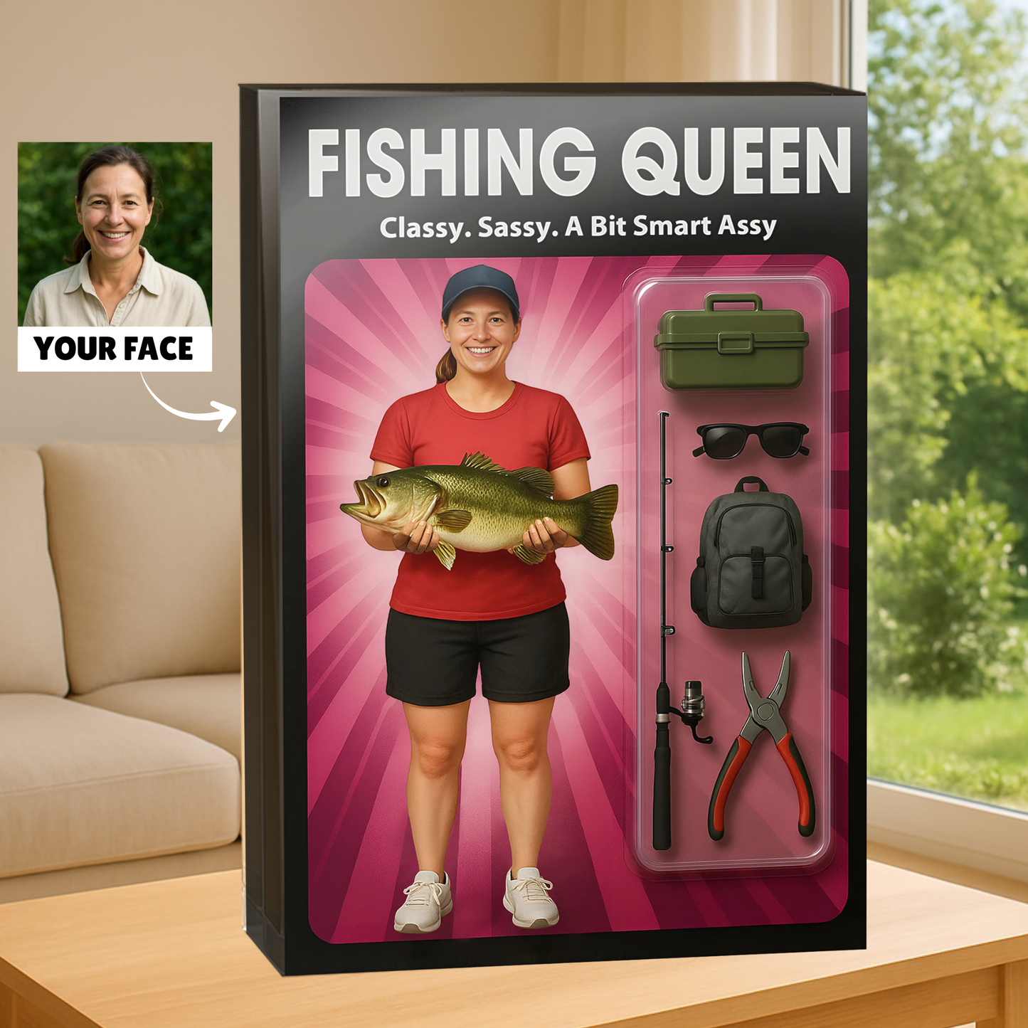 Fishing Queen - Custom Face Acrylic Plaque