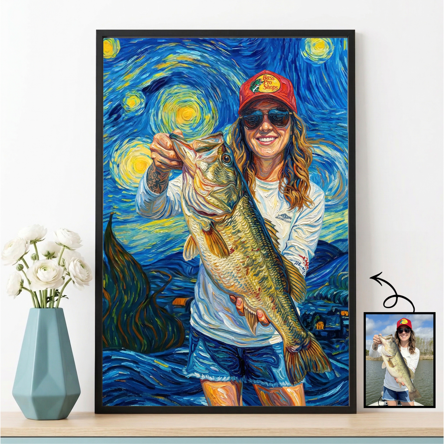 Custom Fishing Photo Starry Night Art - Personalized Poster