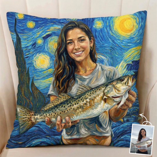 Custom Fishing Photo Starry Night Art -  Personalized Pillow