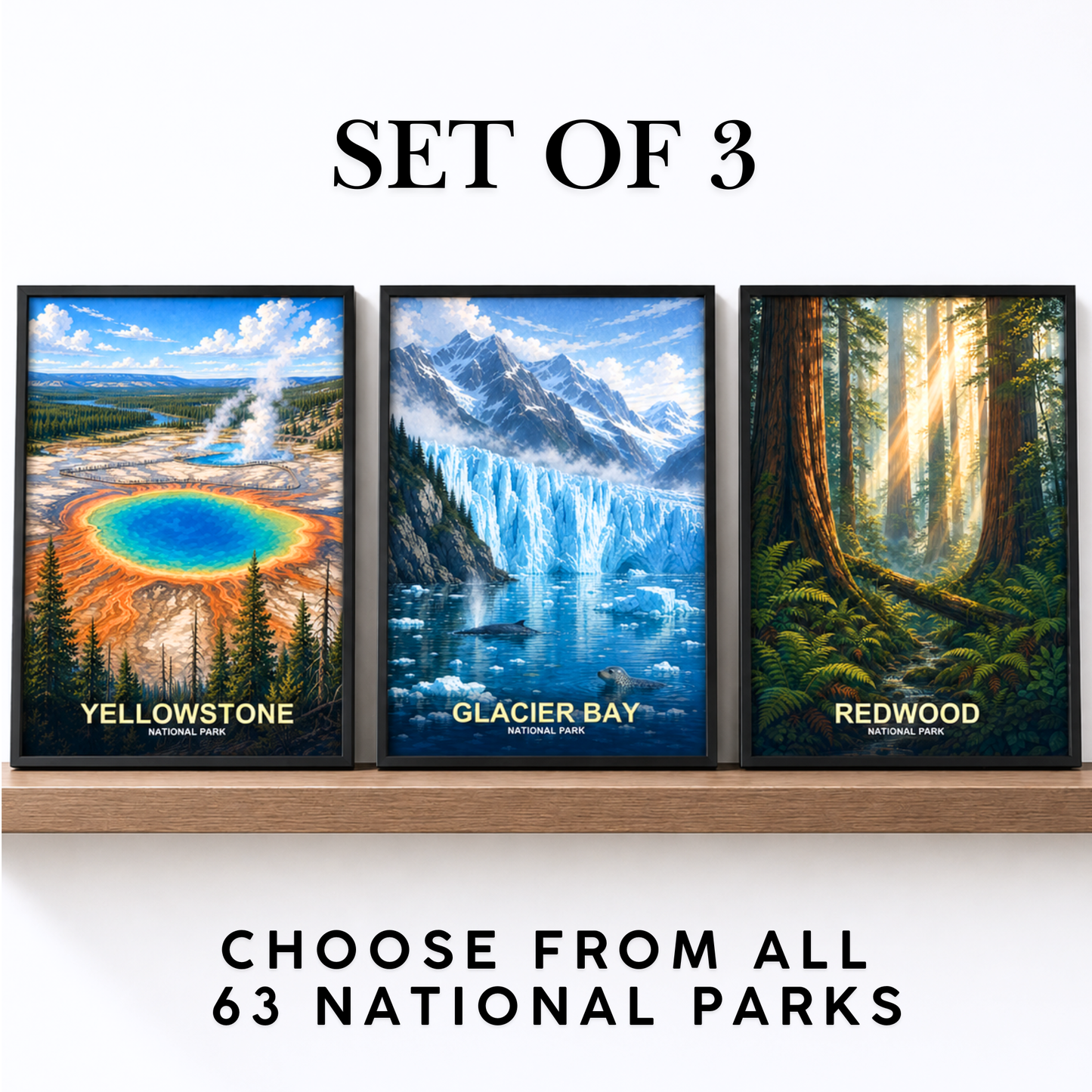National Park Poster Set - Choose Any 3 Scenic Prints - Nature Lover Wall Decor