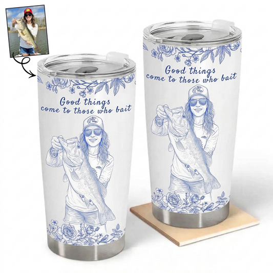 Custom Fishing Photo Pencil Sketch - Personalized Tumbler