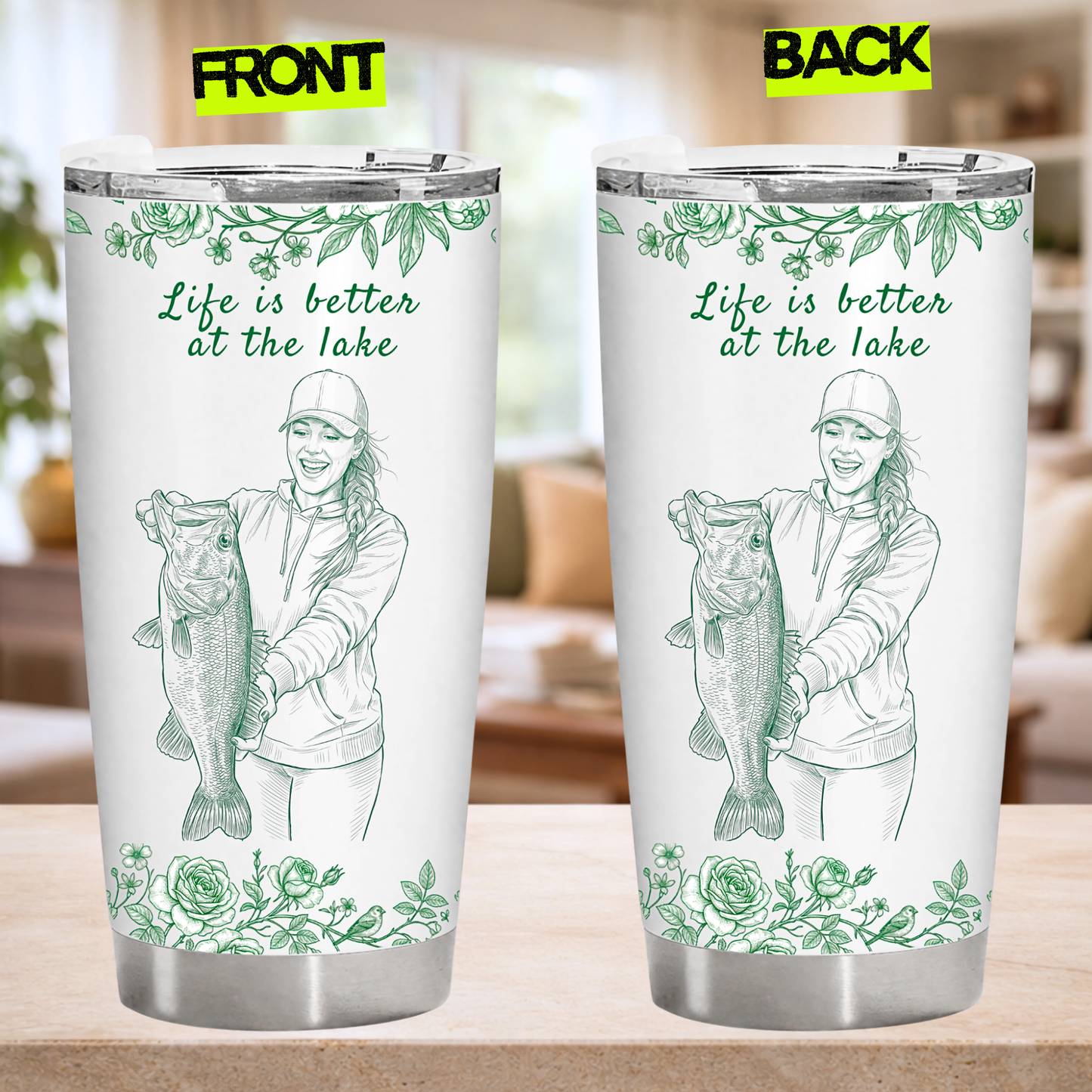 Custom Fishing Photo Pencil Sketch - Personalized Tumbler