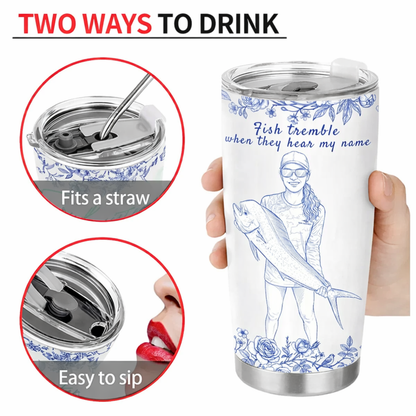 Custom Fishing Photo Pencil Sketch - Personalized Tumbler