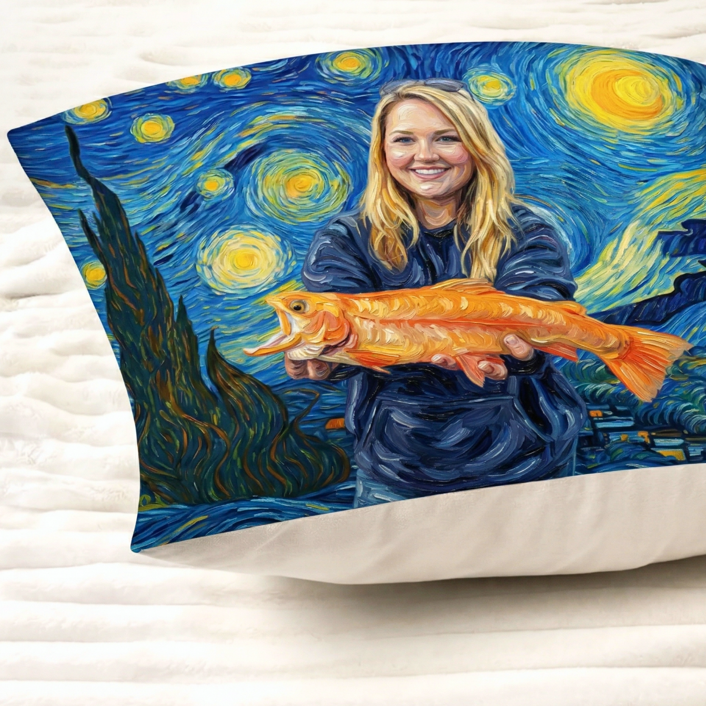 Custom Fishing Photo Starry Night Art -  Personalized Pillow