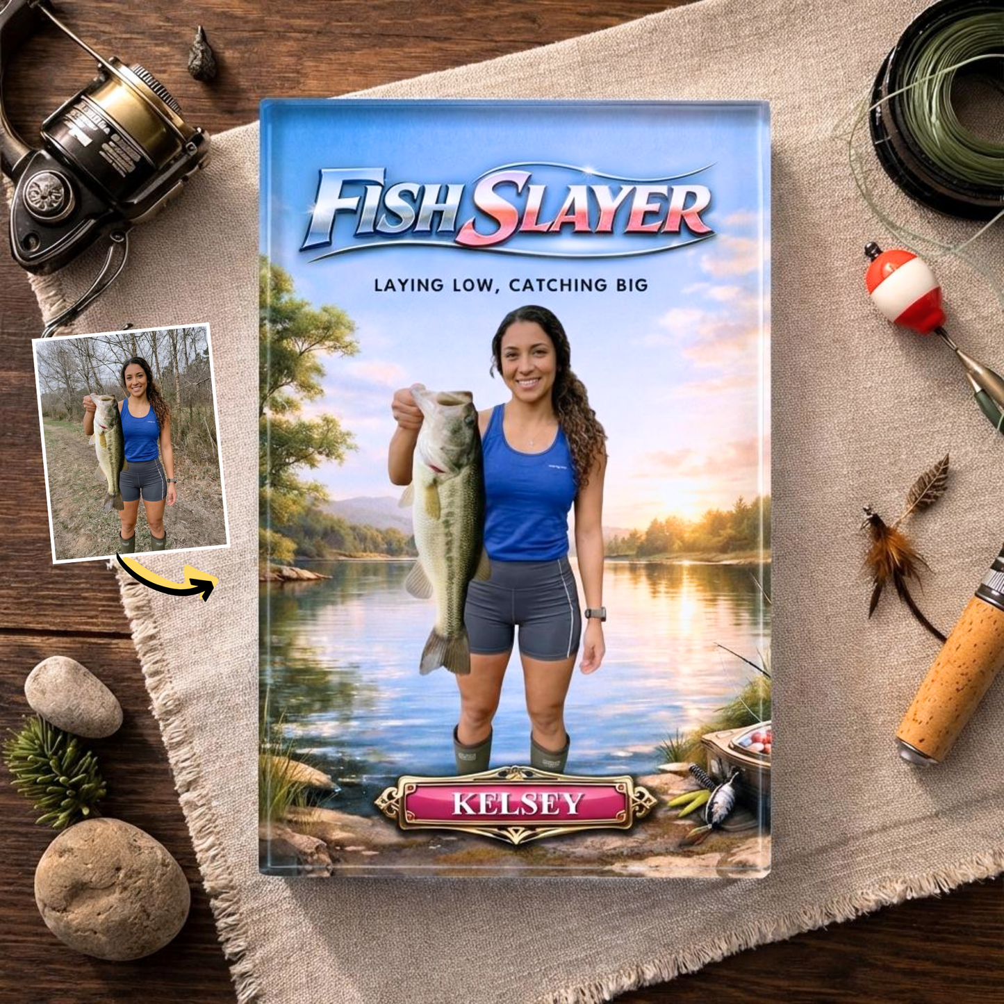 Custom Fishing Photo & Custom Name Acrylic Plaque - Personalized Gift For Female Anglers