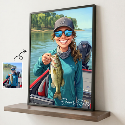 Custom Fishing Photo Caricature Art - Personalized Poster