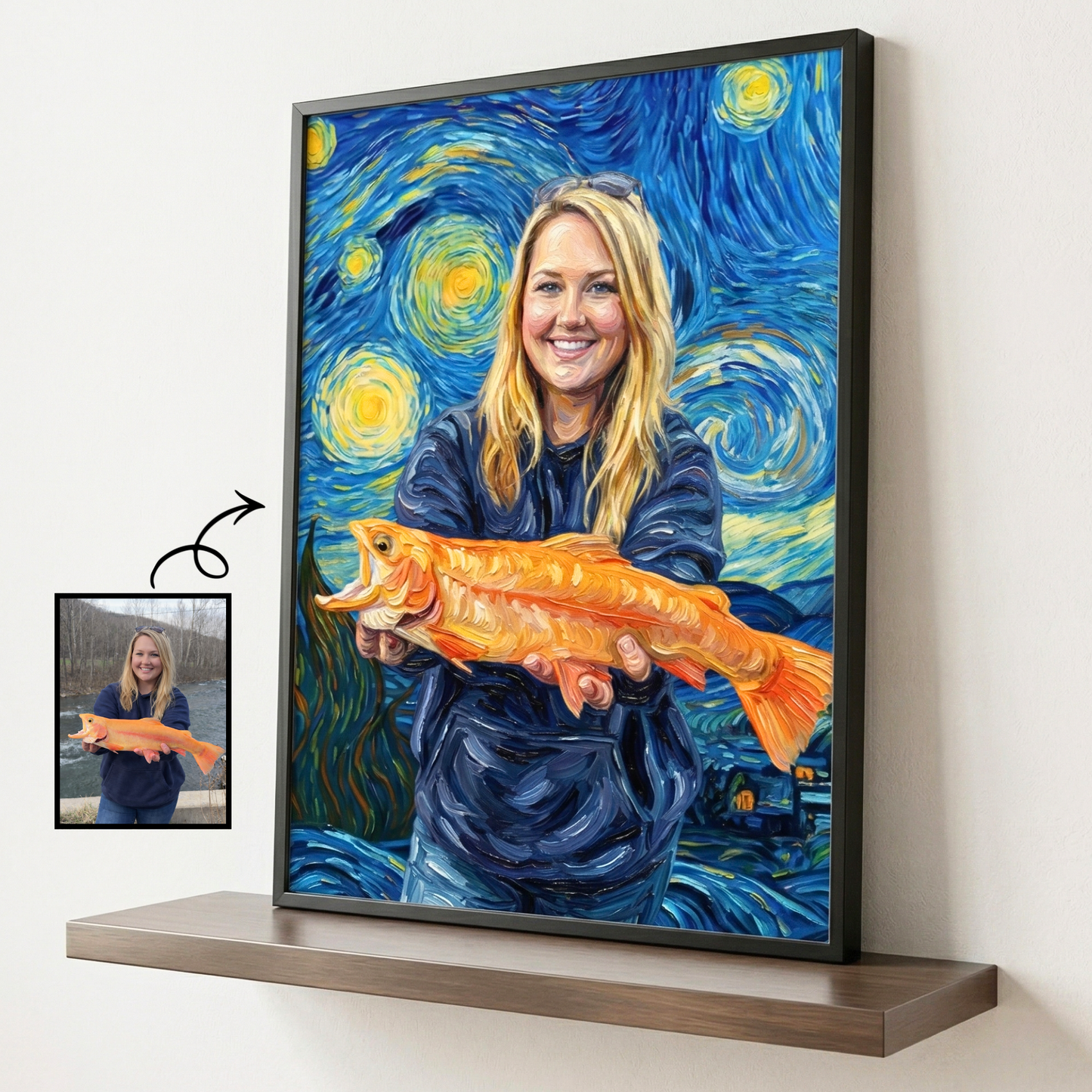 Custom Fishing Photo Starry Night Art - Personalized Poster