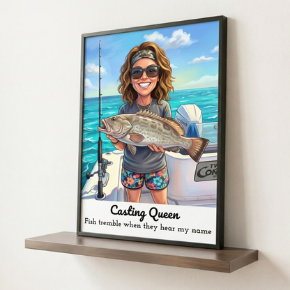 Custom Fishing Photo Caricature Art - Personalized Poster