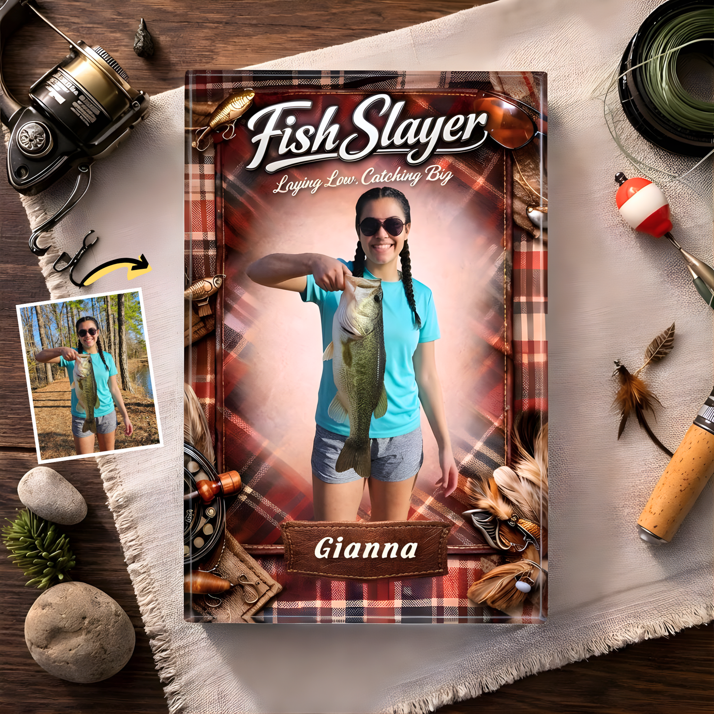 Custom Fishing Photo & Custom Name Acrylic Plaque - Personalized Gift For Female Anglers