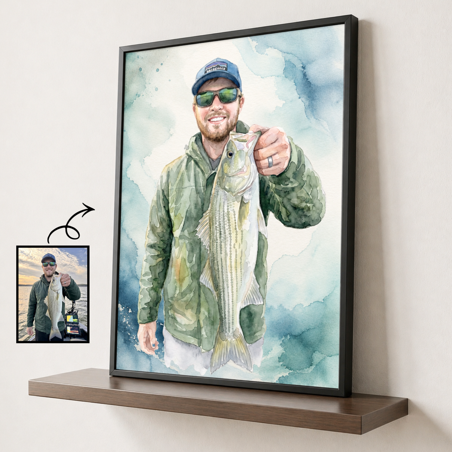 Custom Fishing Photo Watercolor Art - Personalized Poster