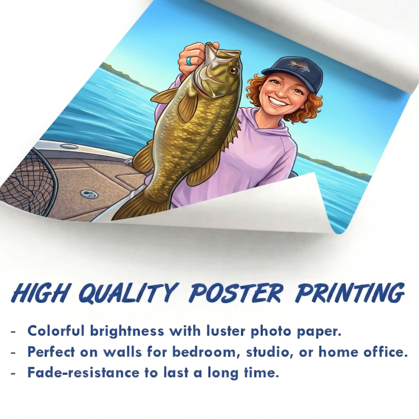 Custom Fishing Photo Caricature Art - Personalized Poster