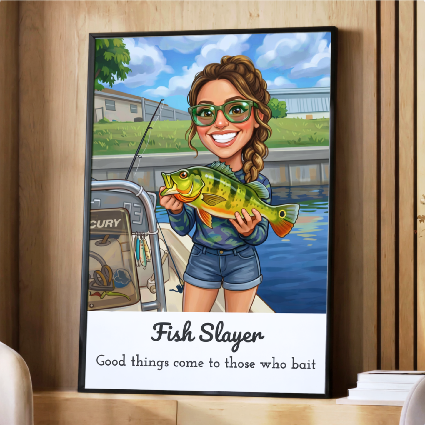 Custom Fishing Photo Caricature Art - Personalized Poster