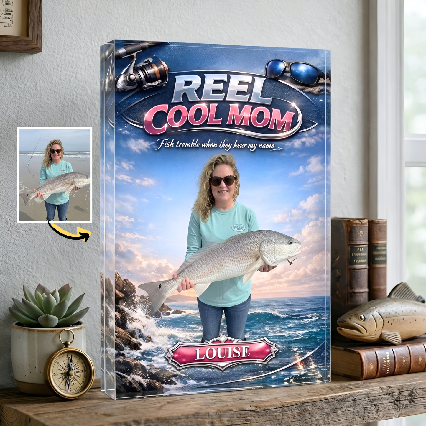 Custom Fishing Photo & Custom Name Acrylic Plaque - Personalized Gift For Female Anglers
