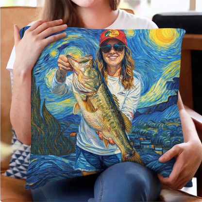 Custom Fishing Photo Starry Night Art -  Personalized Pillow