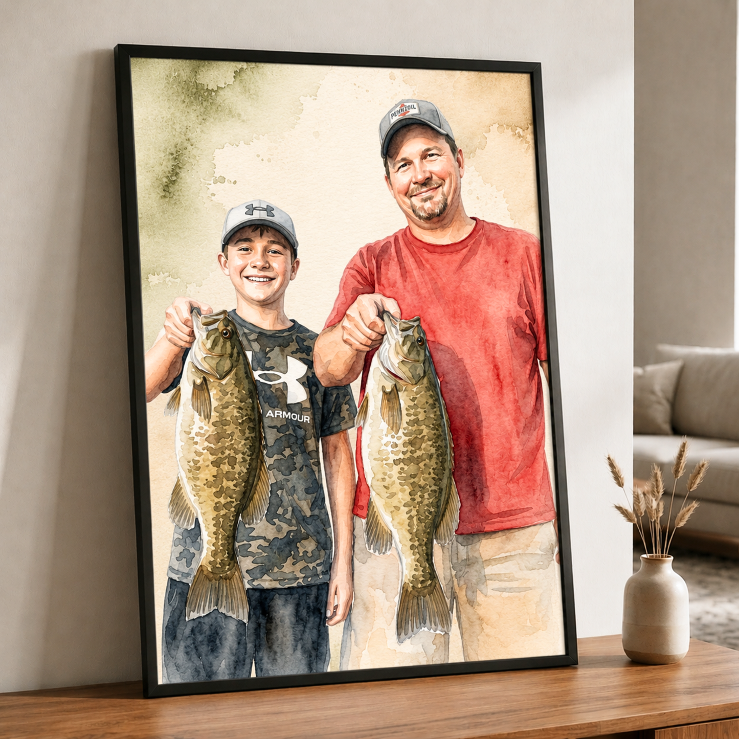Custom Fishing Photo Watercolor Art - Personalized Poster