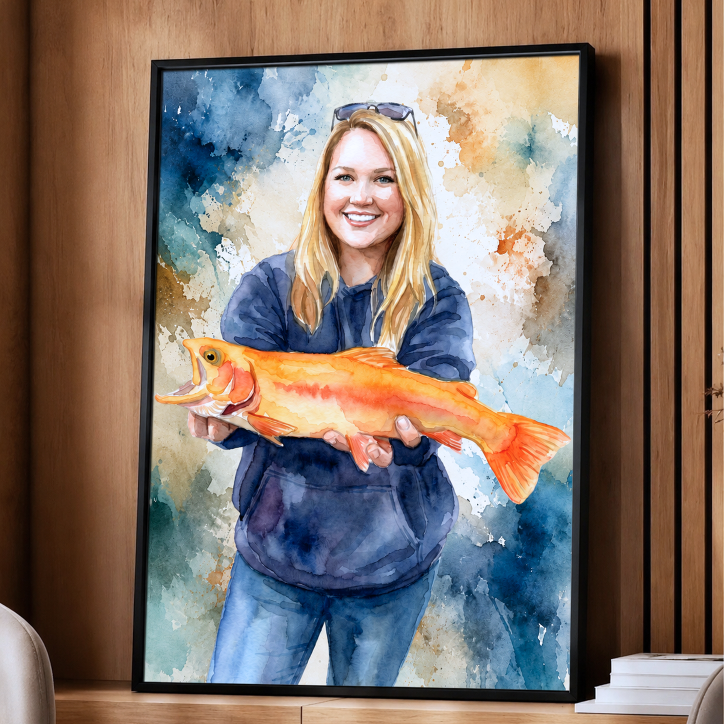Custom Fishing Photo Watercolor Art - Personalized Poster