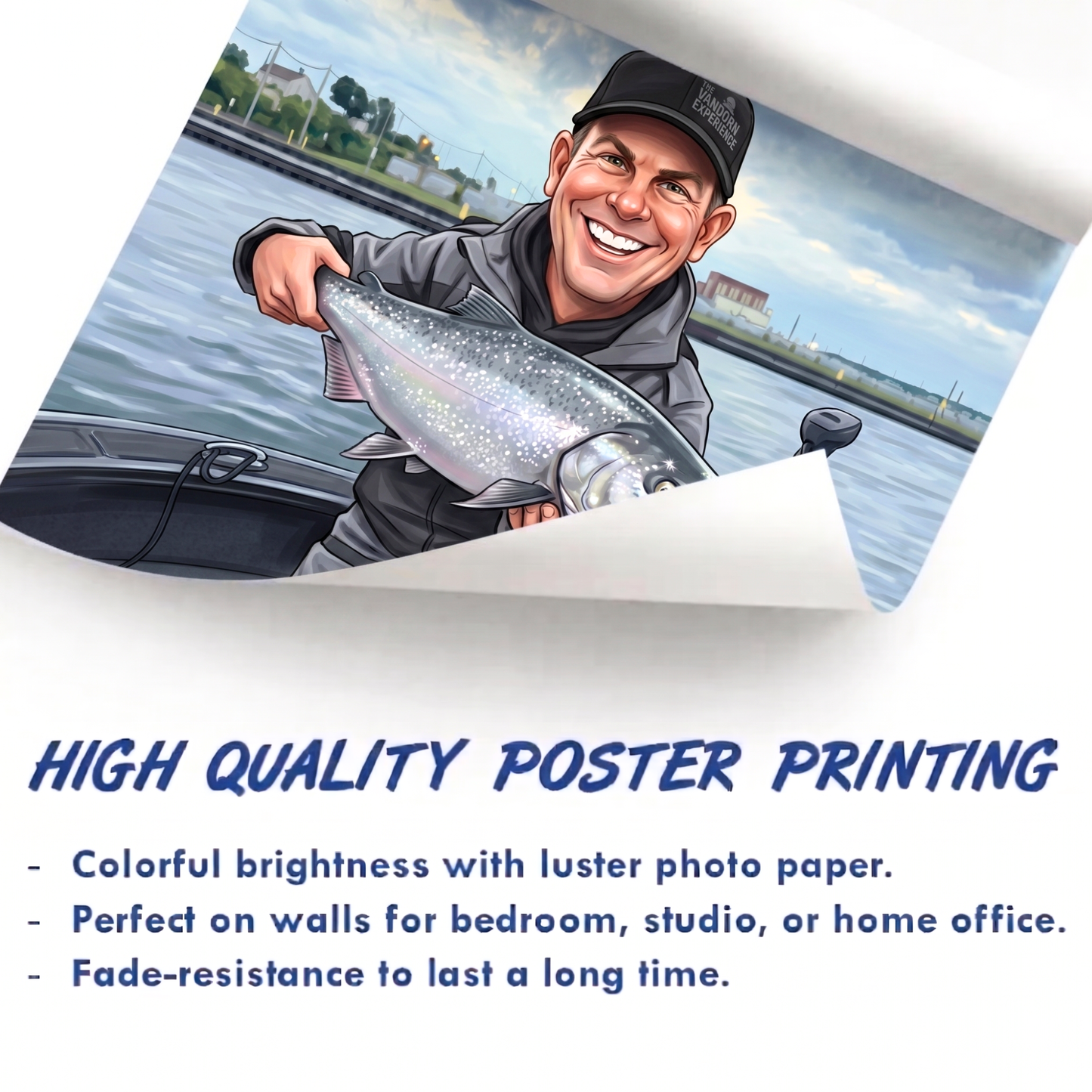 Custom Fishing Photo Caricature Art - Personalized Poster