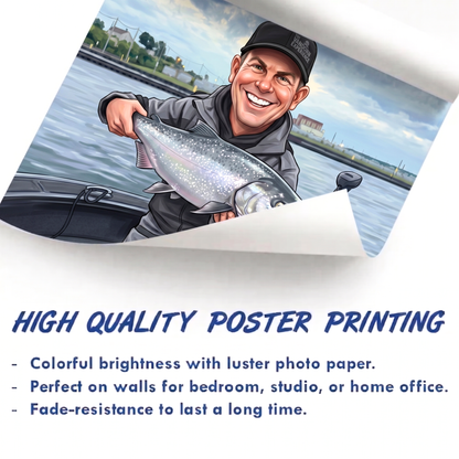 Custom Fishing Photo Caricature Art - Personalized Poster