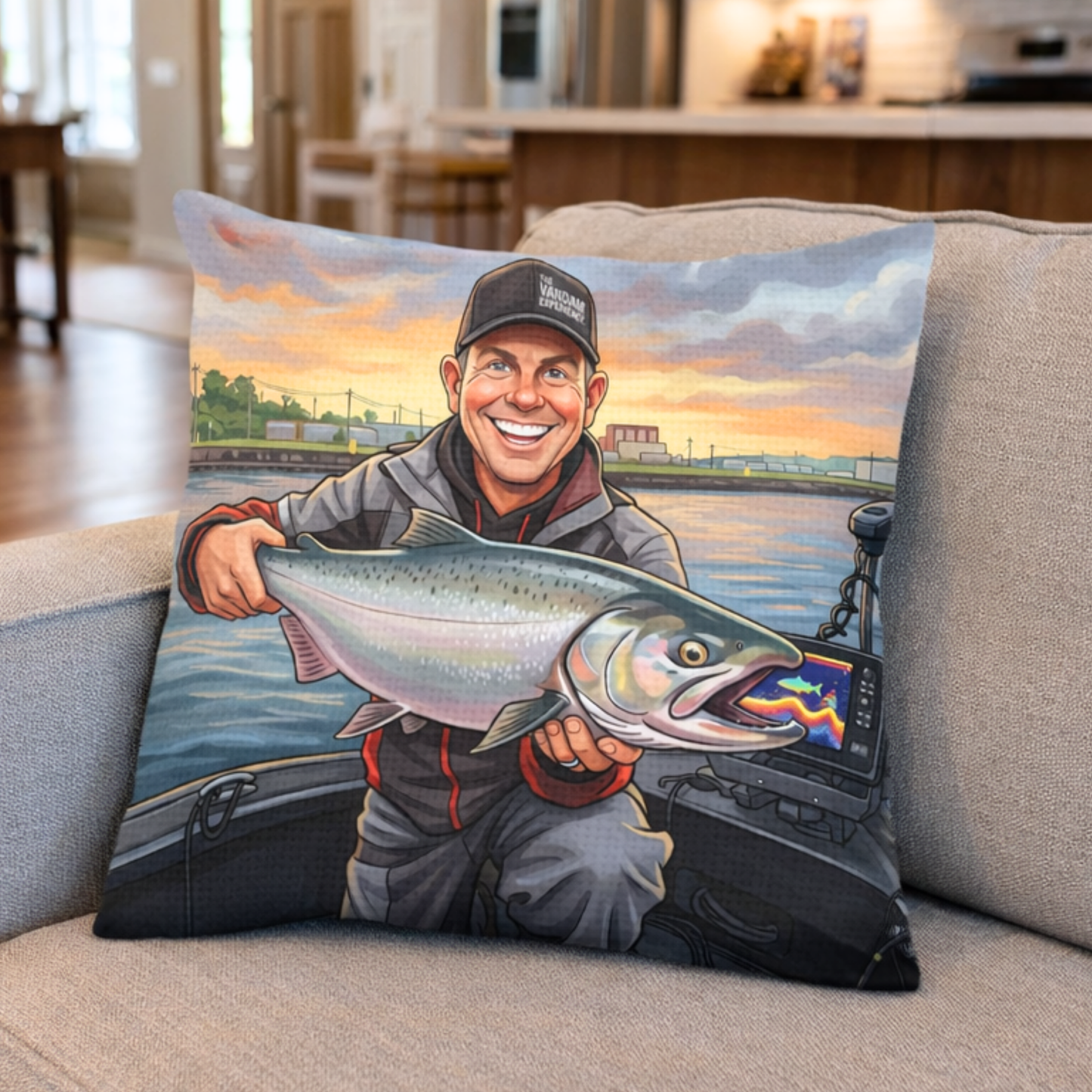 Custom Fishing Photo Caricature Art -  Personalized Pillow