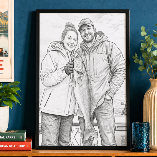 Pencil Sketch Personalized Fishing Poster
