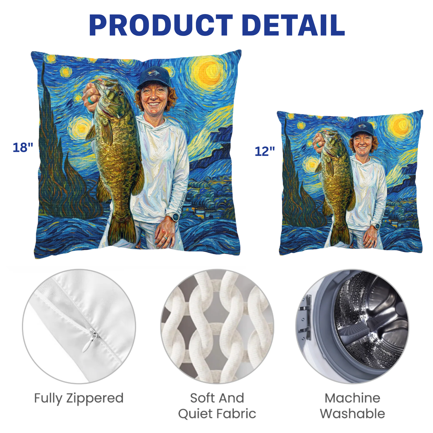 Custom Fishing Photo Starry Night Art -  Personalized Pillow