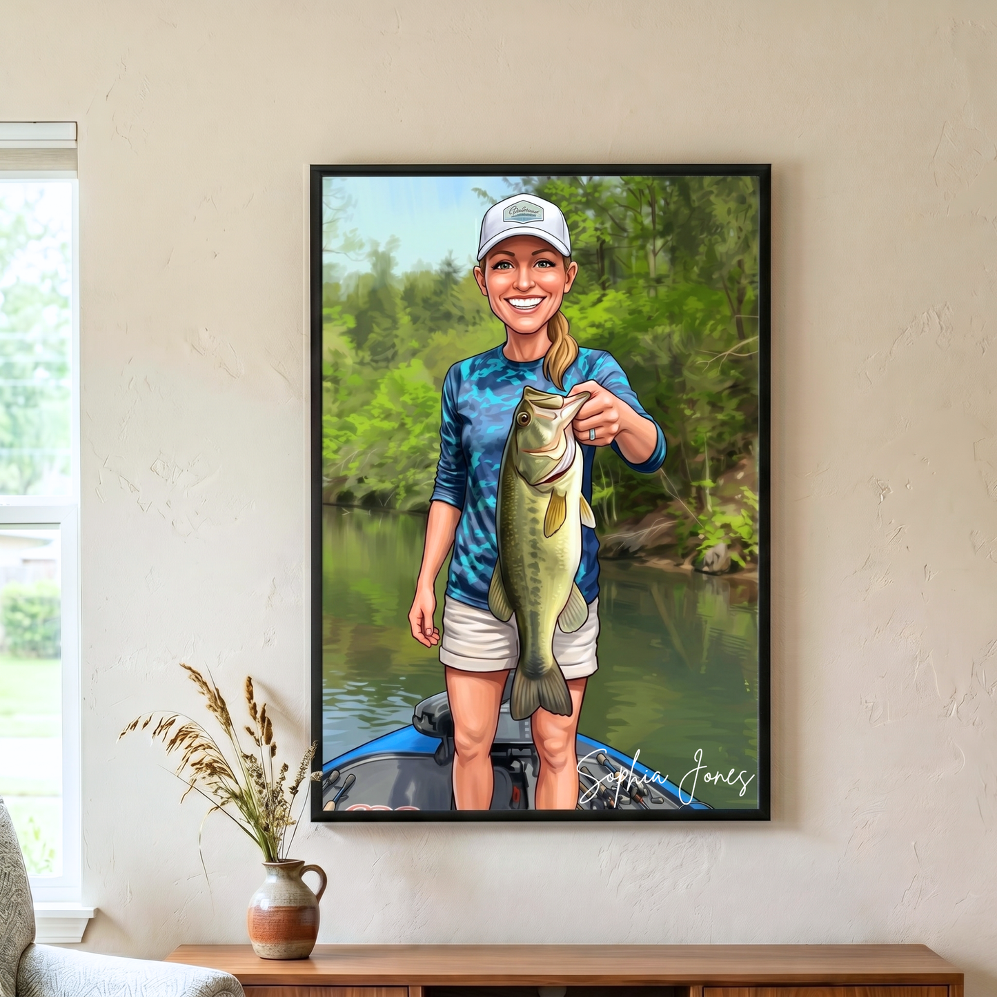 Custom Fishing Photo Caricature Art - Personalized Poster