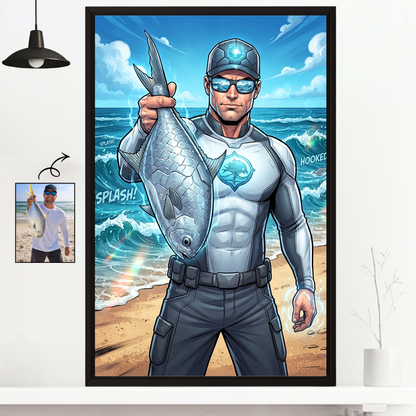 Comic Super Hero Personalized Fishing Poster