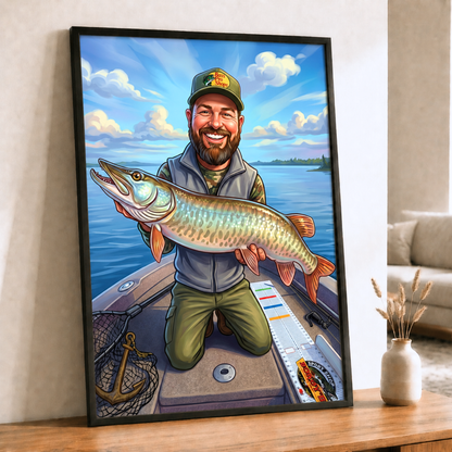 Caricature Art Personalized Fishing Poster