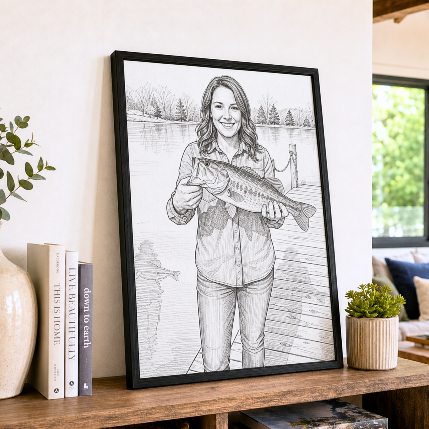 Pencil Sketch Personalized Fishing Poster