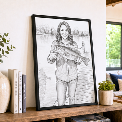 Pencil Sketch Personalized Fishing Poster