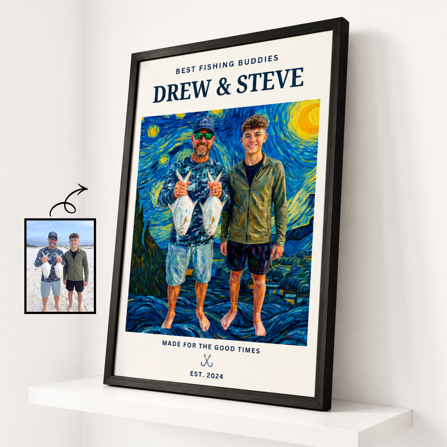 Custom Fishing Photo Starry Night Art - Personalized Poster