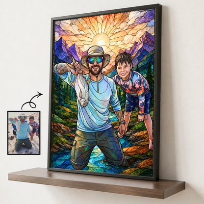 Custom Fishing Photo Stained Glass Art - Personalized Poster