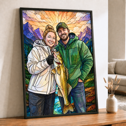Custom Fishing Photo Stained Glass Art - Personalized Poster