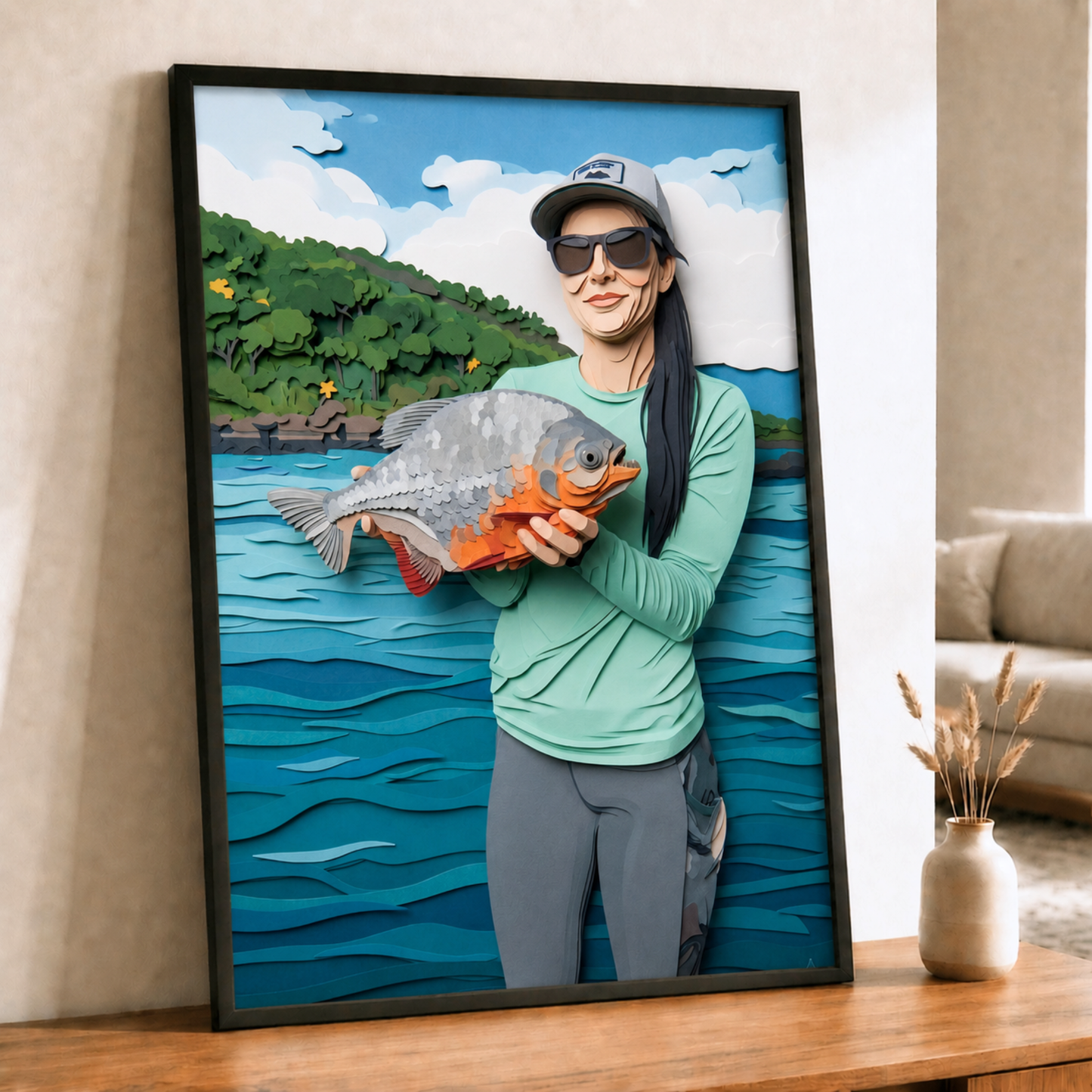 Paper Cut Personalized Fishing Poster