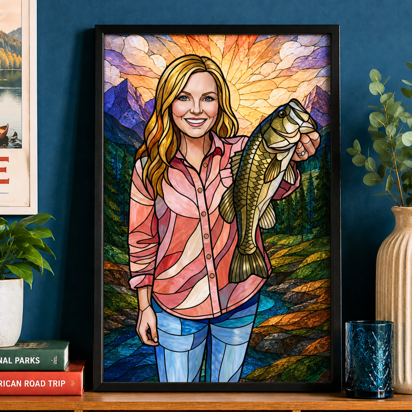 Stained Glass Art Personalized Fishing Poster