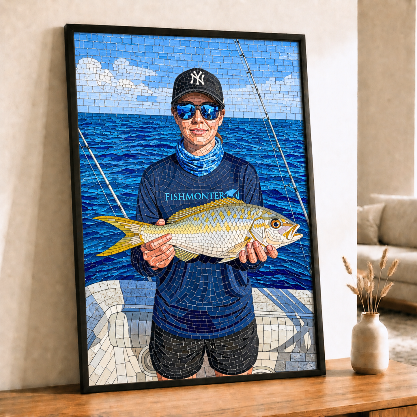 Mosaic Art Personalized Fishing Poster