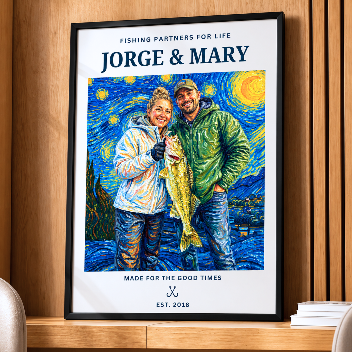 Custom Fishing Photo Starry Night Art - Personalized Poster