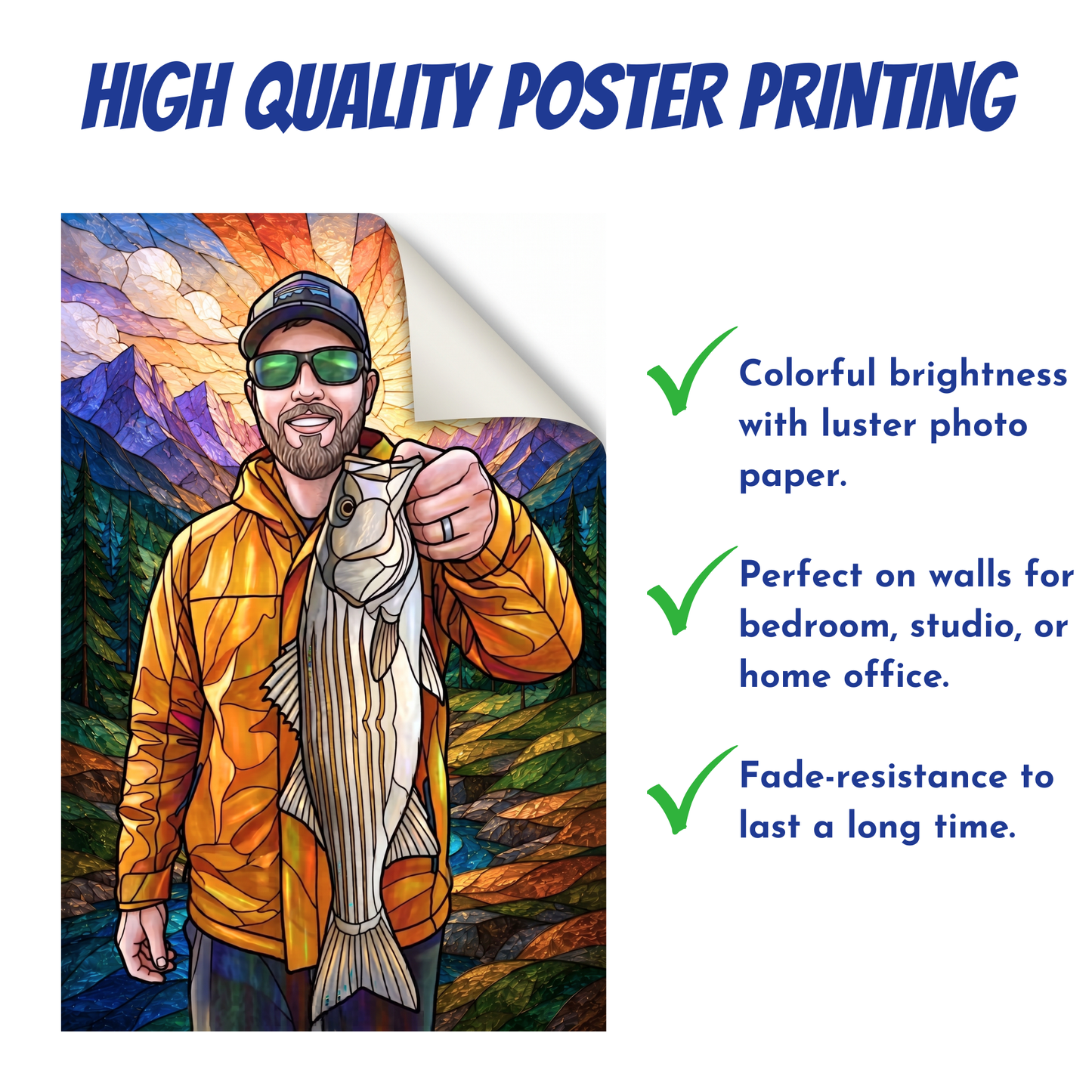 Custom Fishing Photo Stained Glass Art - Personalized Poster