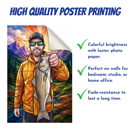 Custom Fishing Photo Stained Glass Art - Personalized Poster