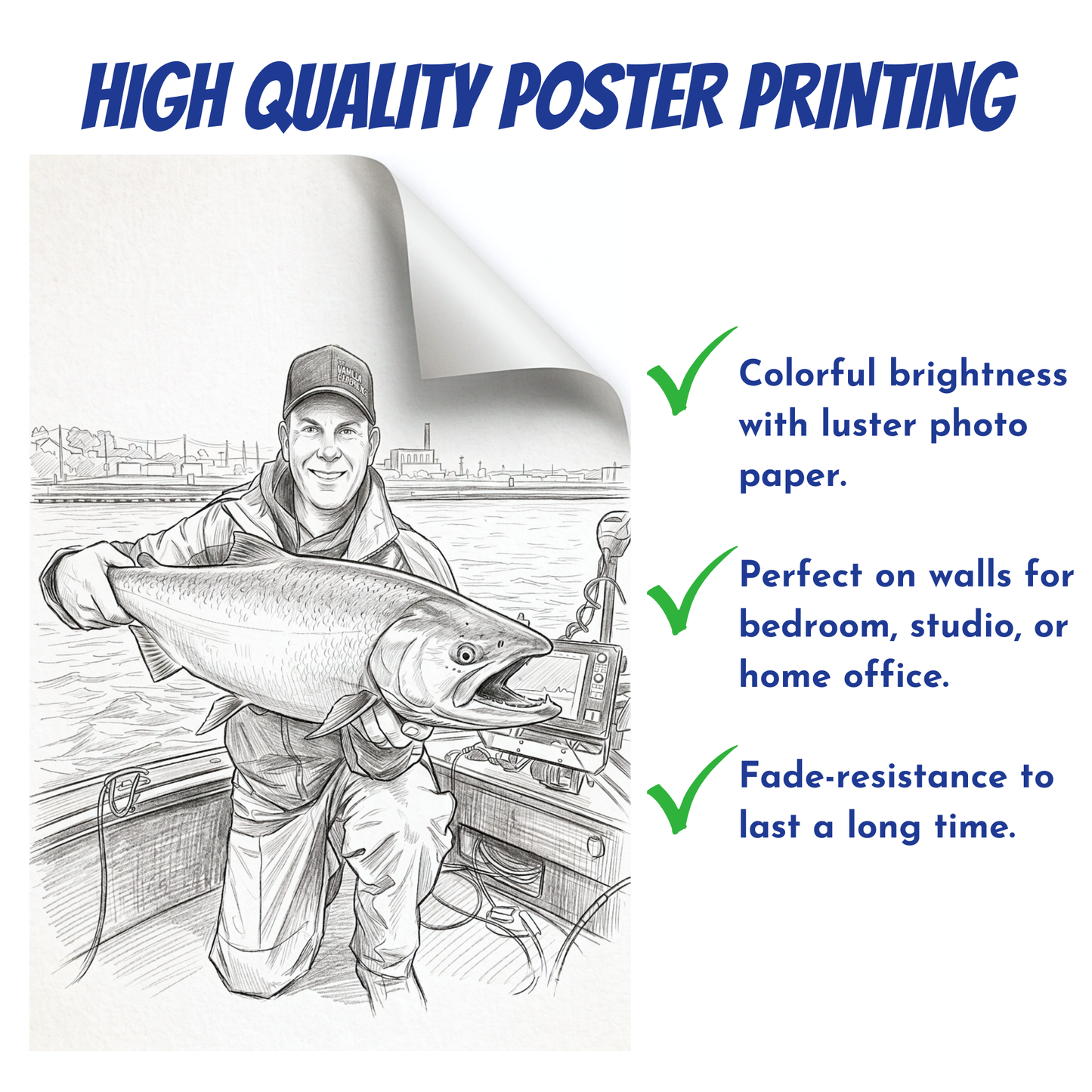 Pencil Sketch Personalized Fishing Poster